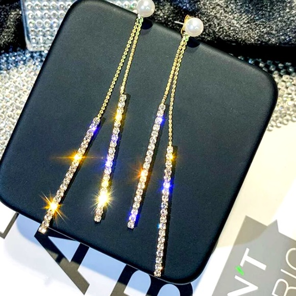 Jewelry - Gold Tone Rhinestone Long Earrings